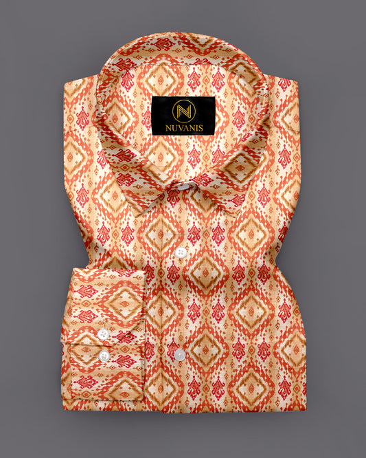 Orange Ethic Pattern Printed Designer Full Sleeve Shirt