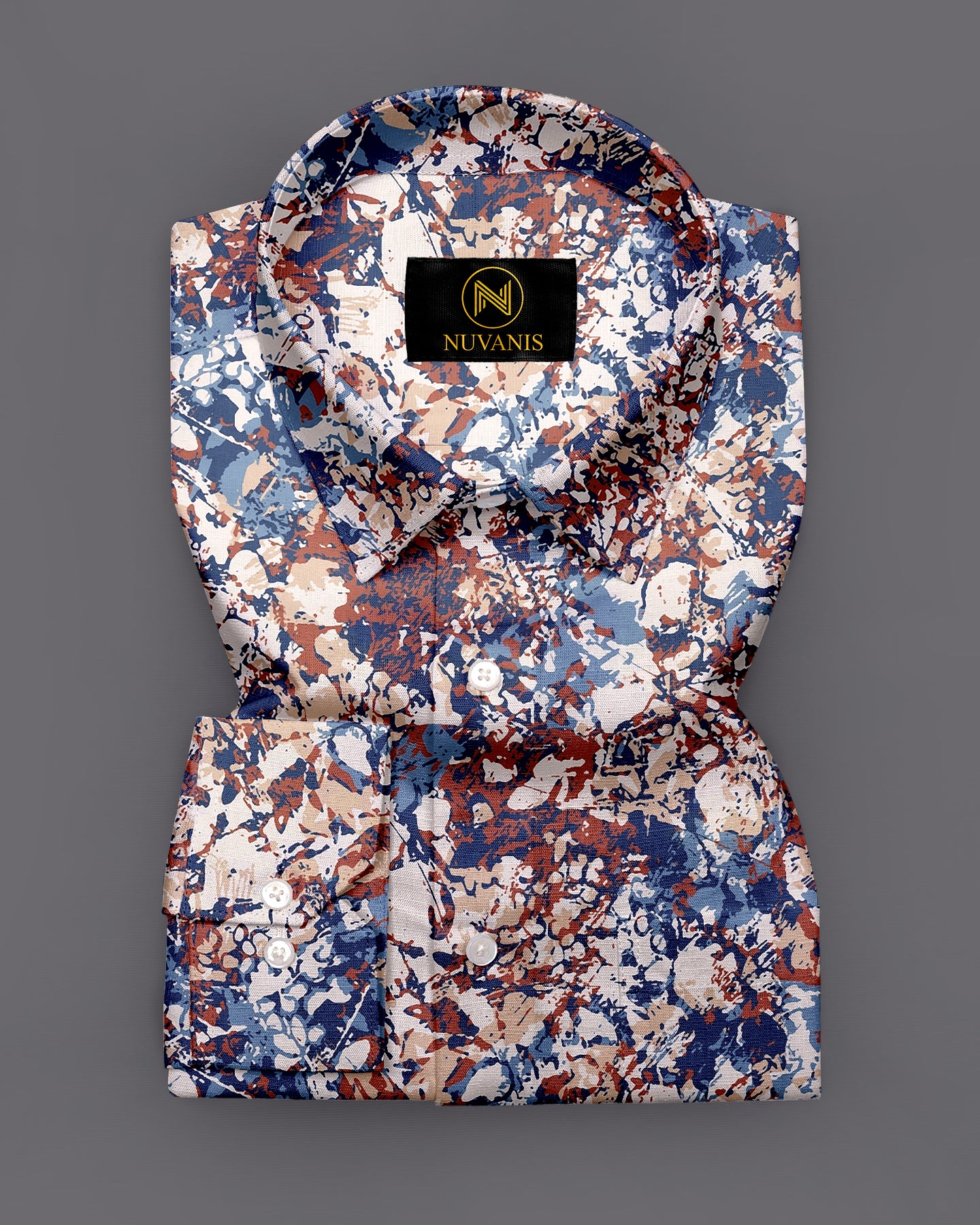 Blue And Brown Printed Designer Full Sleeve Shirt