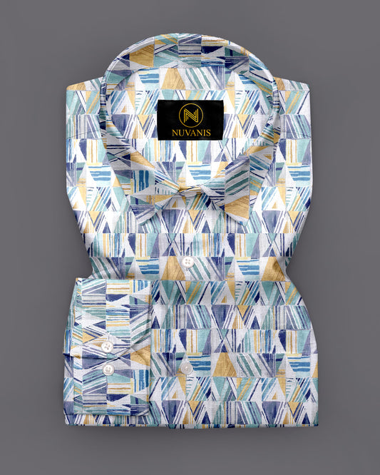 White Multicolor Abstract Printed Designer Full Sleeve Shirt