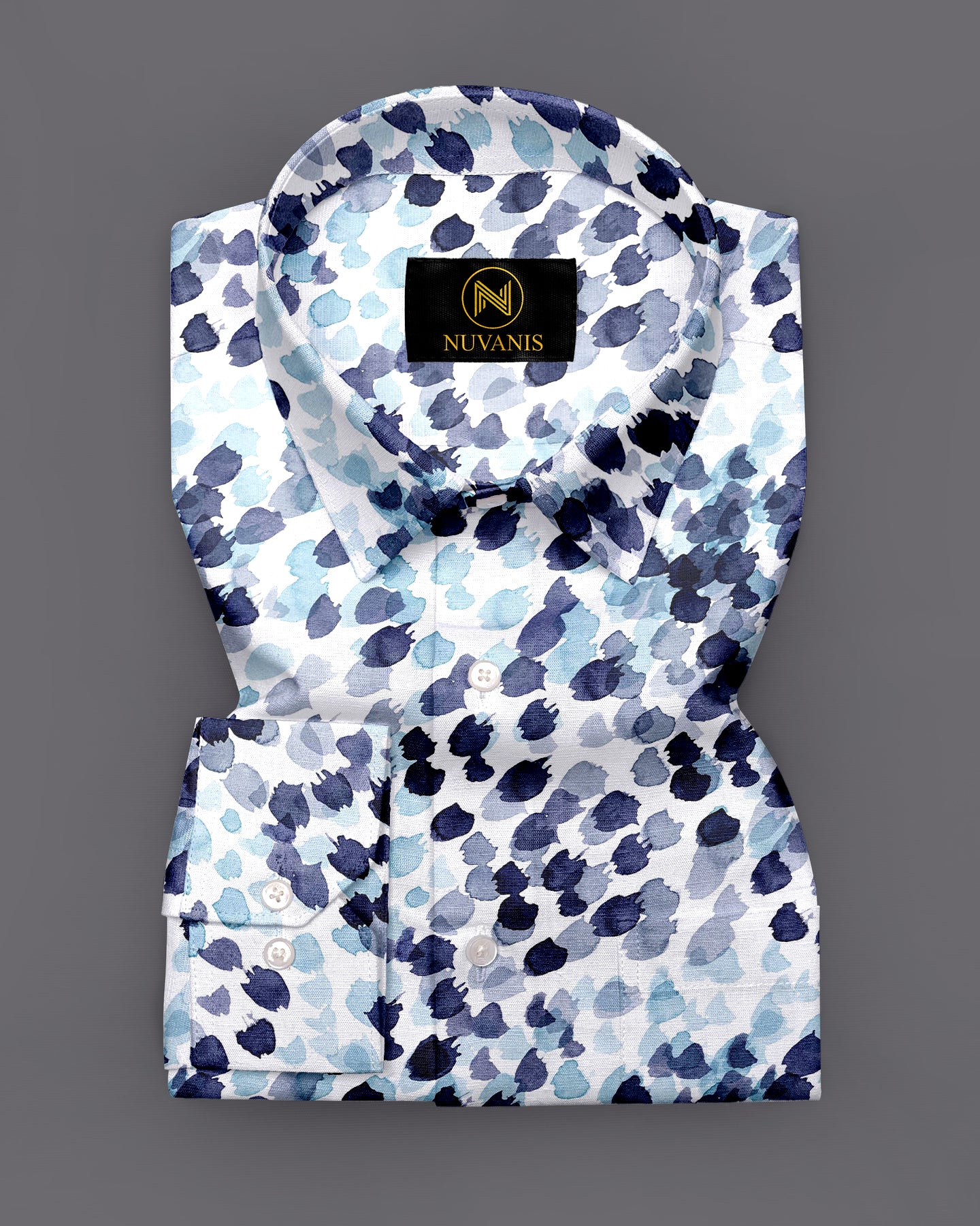 White And Blue Abstract Printed Full Sleeve Shirt