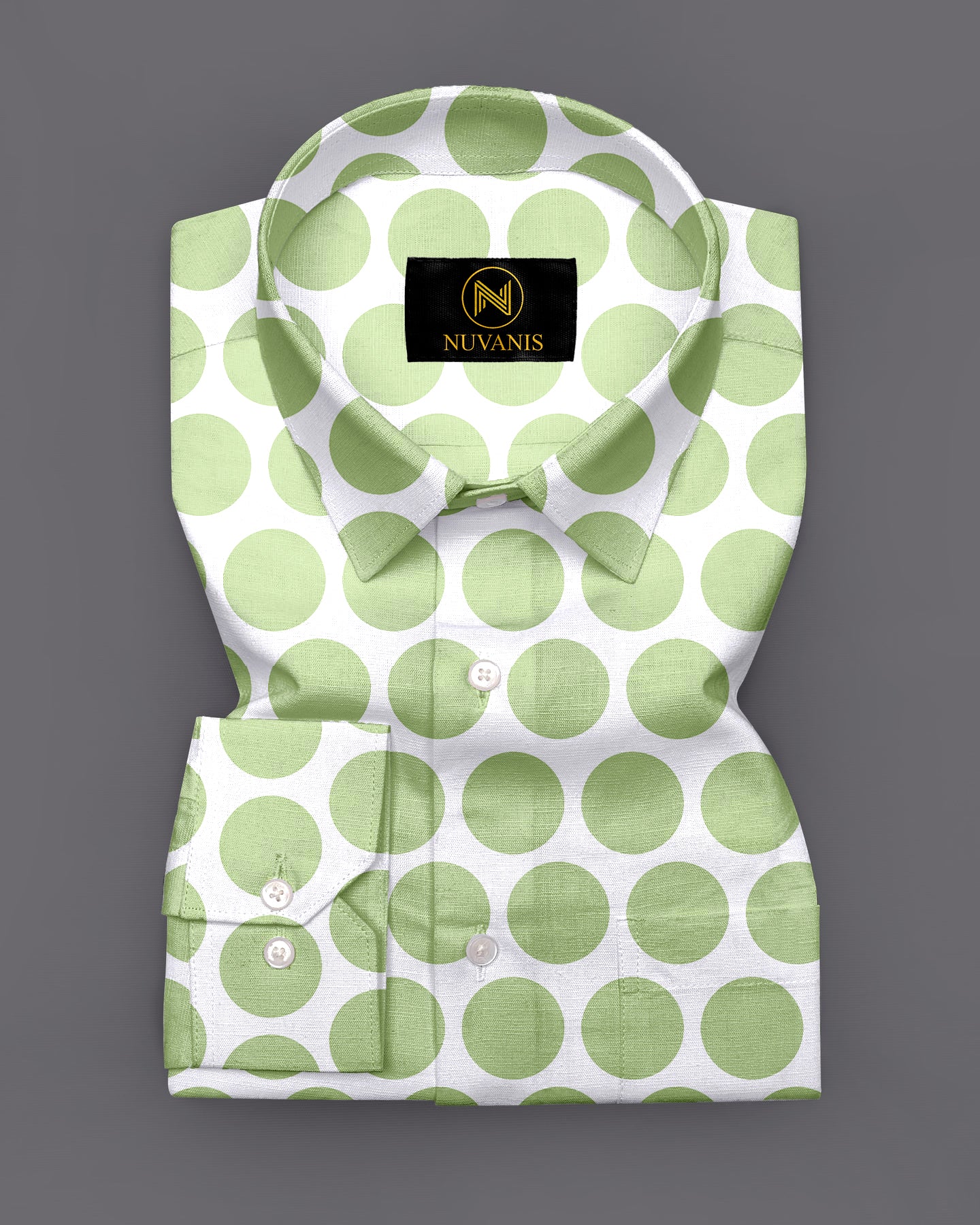 White And Olive Polka Dot Printed Full Sleeve Shirt