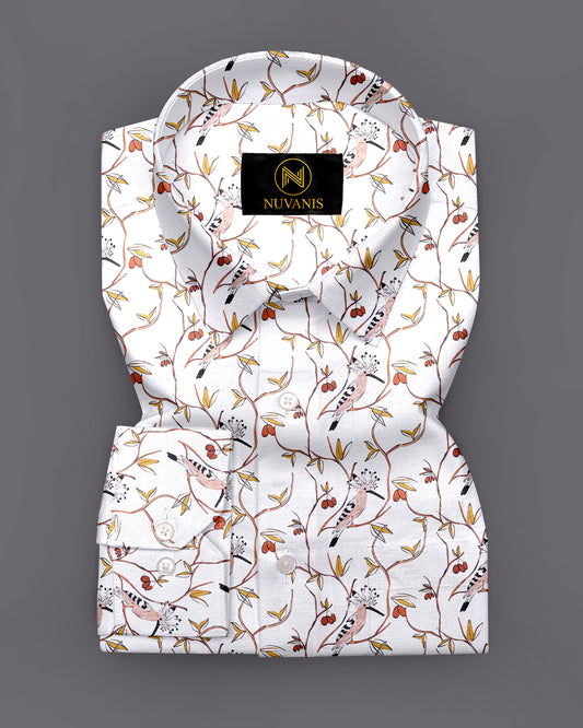 White And Pink Birds Printed Full Sleeve Shirt