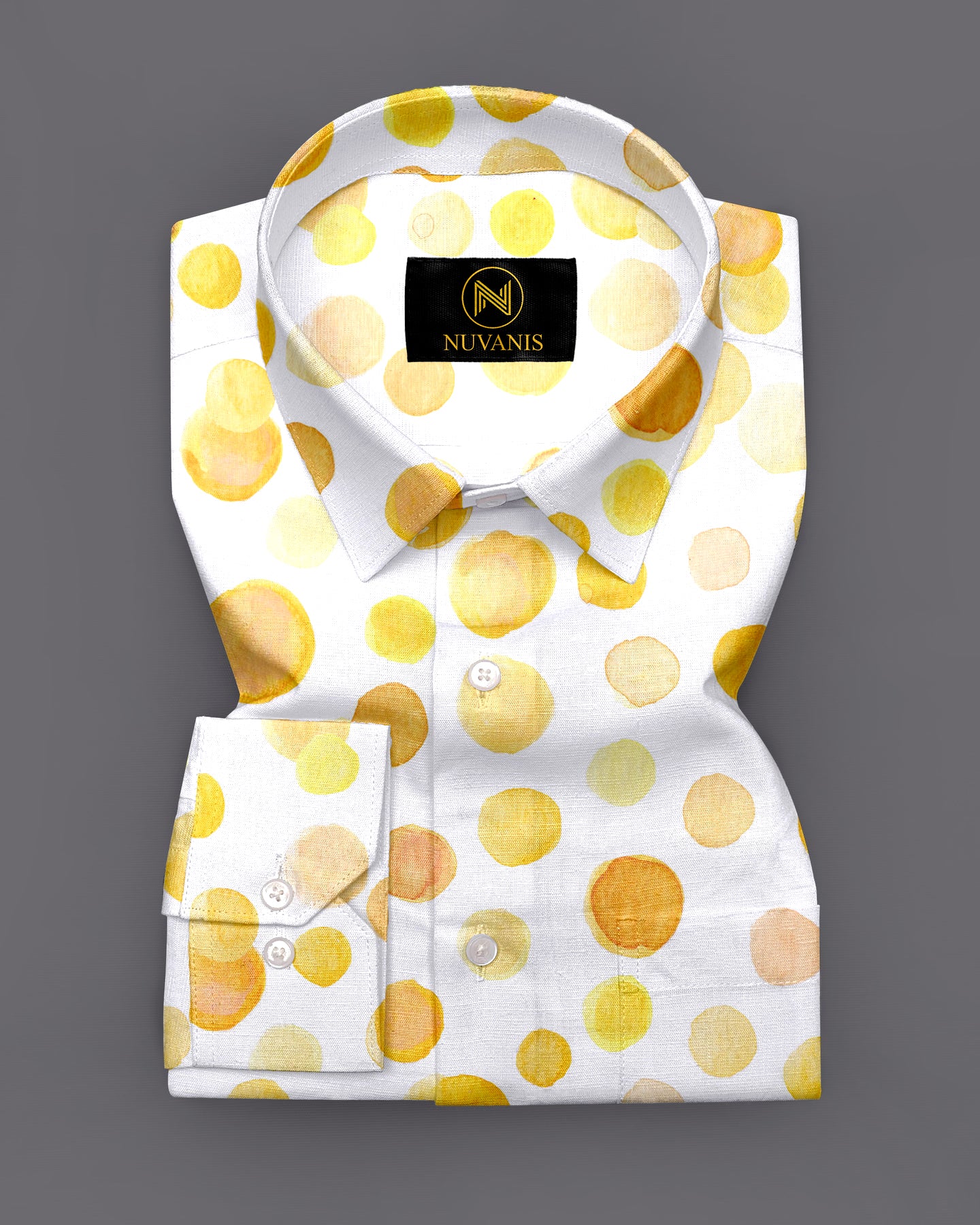 White And Mustard Painted Polka Dot Printed Full Sleeve Shirt