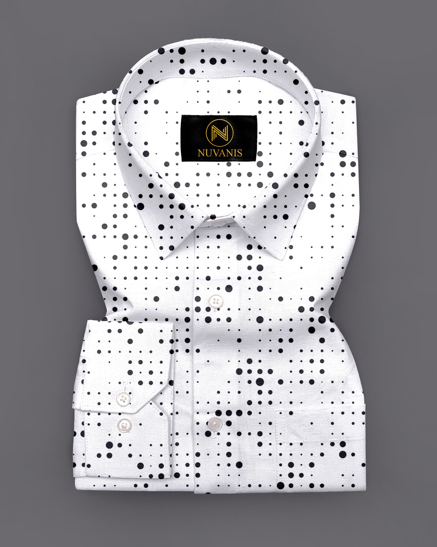 White And Black Abstract Dot Printed Full Sleeve Shirt