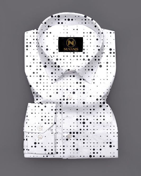 White And Black Abstract Dot Printed Full Sleeve Shirt