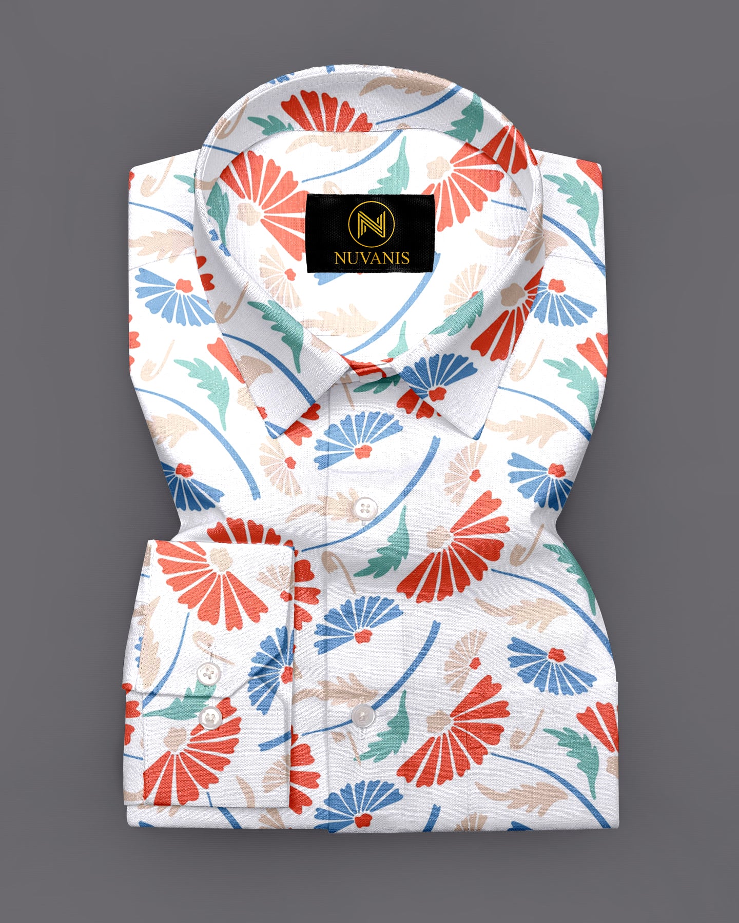 White And Blue Flower Printed Full Sleeve Shirt