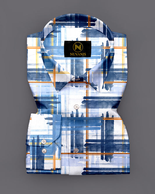 Navy Blue Checks Printed Full Sleeve Shirt