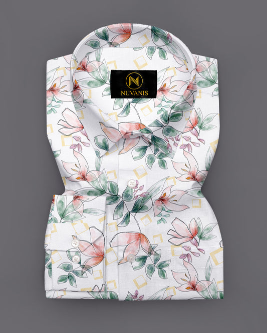 White Flower Printed Full Sleeve Shirt