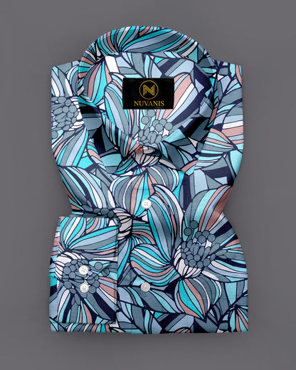 Blue Flower Printed Full Sleeve Shirt