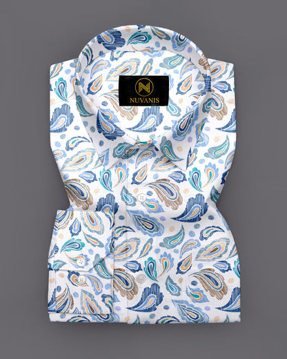 White And Blue Paisley Printed Full Sleeve Shirt
