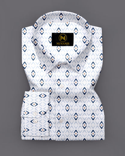 White And Blue Printed Full Sleeve Shirt