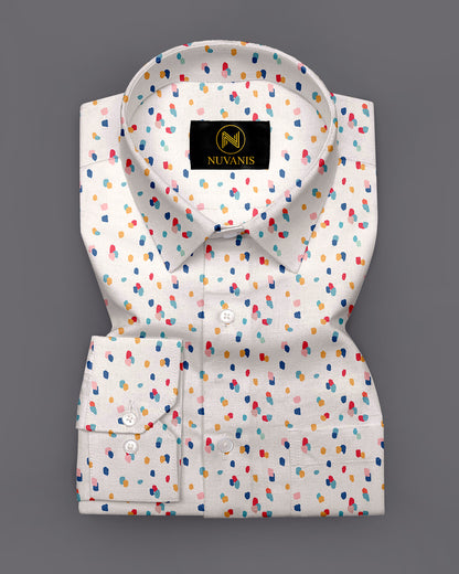 Beige Dot Printed Full Sleeve Shirt