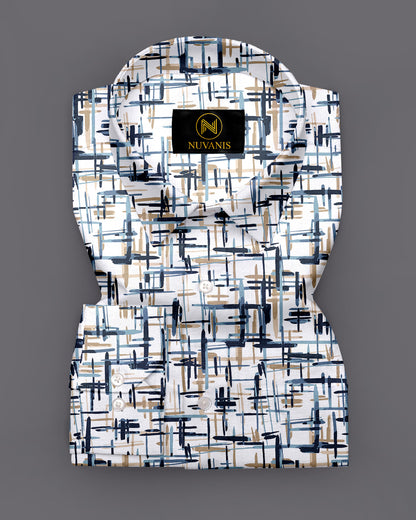 White Abstract Printed Full Sleeve Shirt