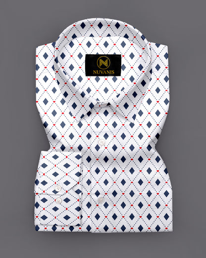White And Blue Printed Full Sleeve Shirt