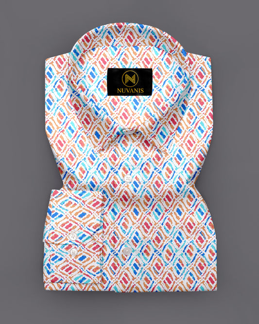 Orange Ikkat Printed Full Sleeve Shirt