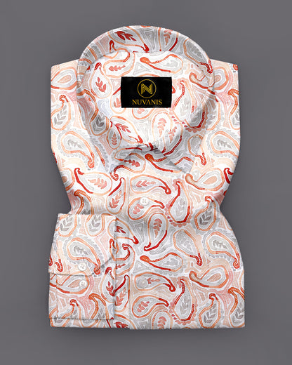 White And Pink Paisley Printed Full Sleeve Shirt