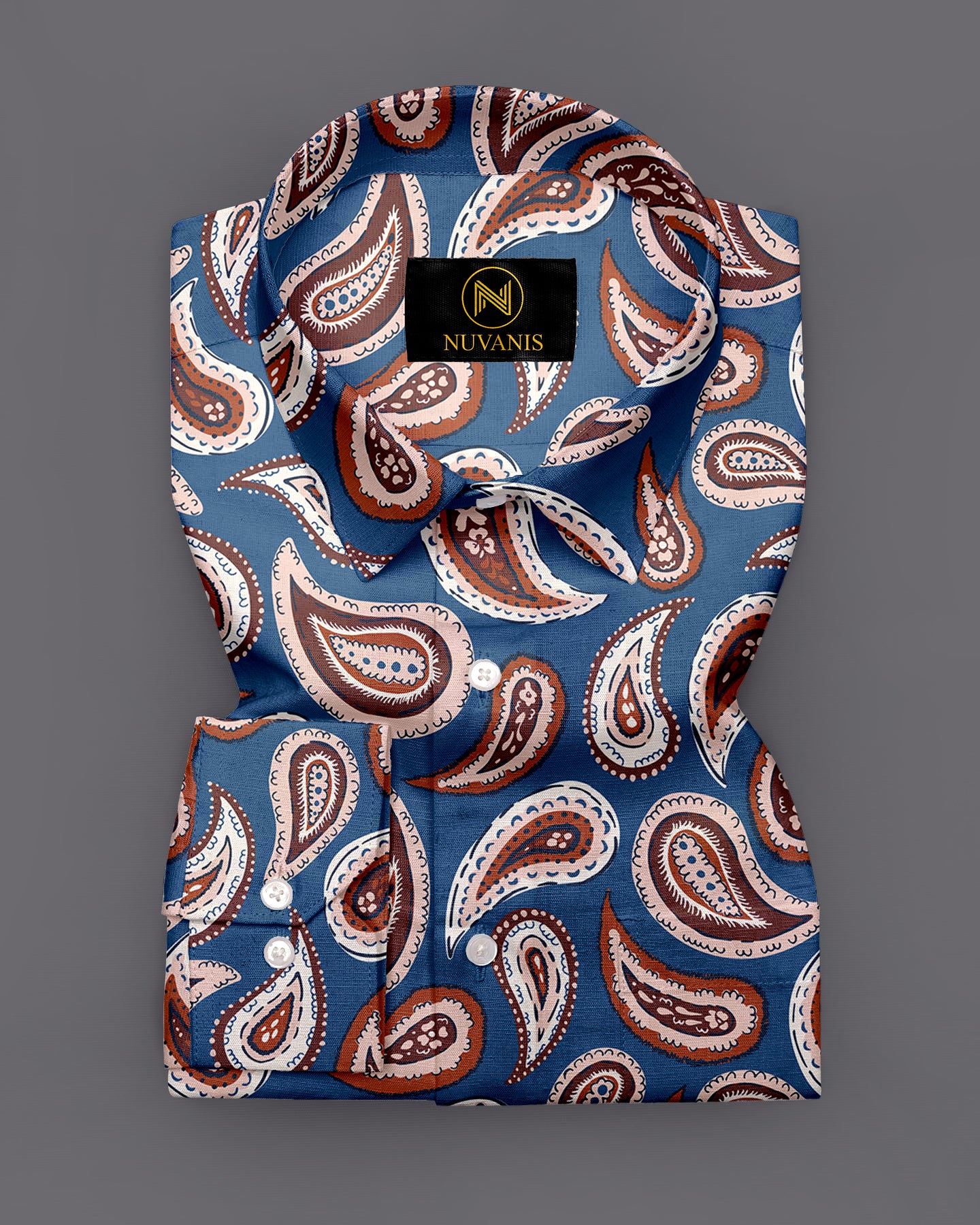 Royal Blue Paisley Printed Full Sleeve Shirt