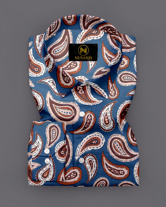 Royal Blue Paisley Printed Full Sleeve Shirt