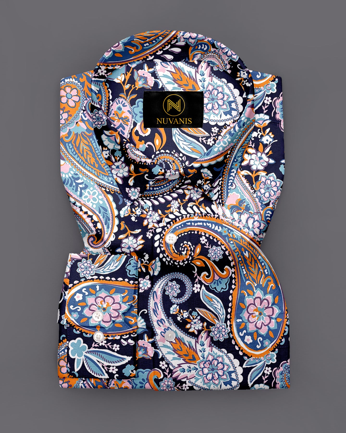 Navy Blue Paisley Printed Full Sleeve Shirt