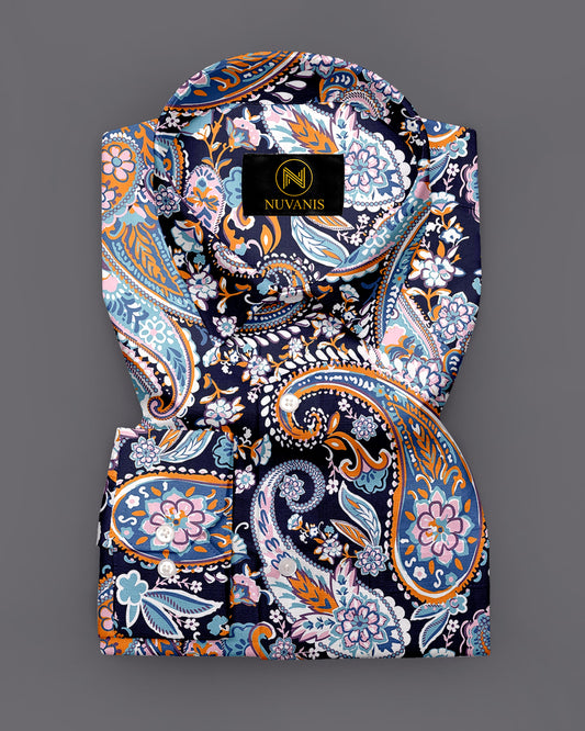 Navy Blue Paisley Printed Full Sleeve Shirt