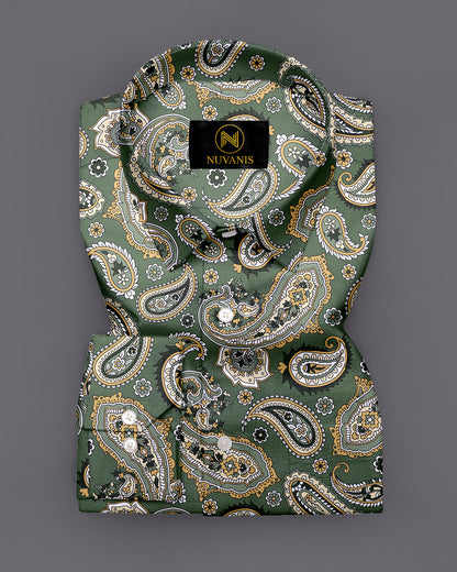 Green Paisley Printed Full Sleeve Shirt