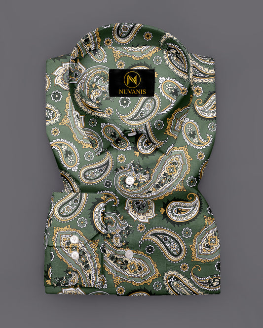 Green Paisley Printed Full Sleeve Shirt