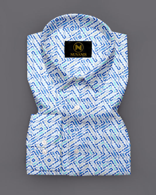 Sky Blue Abstract Printed Full Sleeve Shirt