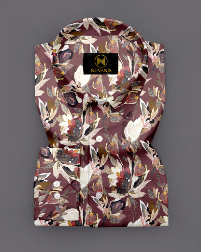 Brown Flower Printed Full Sleeve Shirt