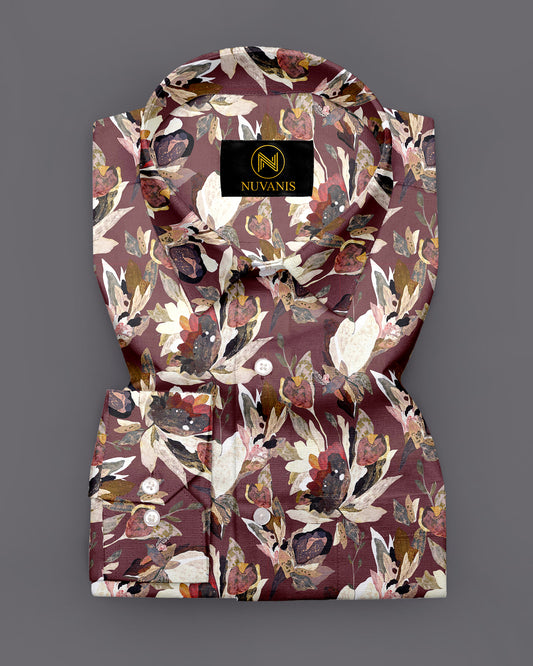Brown Flower Printed Full Sleeve Shirt