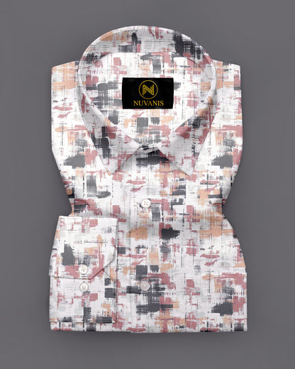 Cream And Pink Printed Full Sleeve Shirt