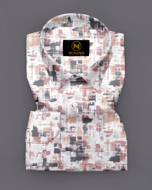 Cream And Pink Printed Full Sleeve Shirt