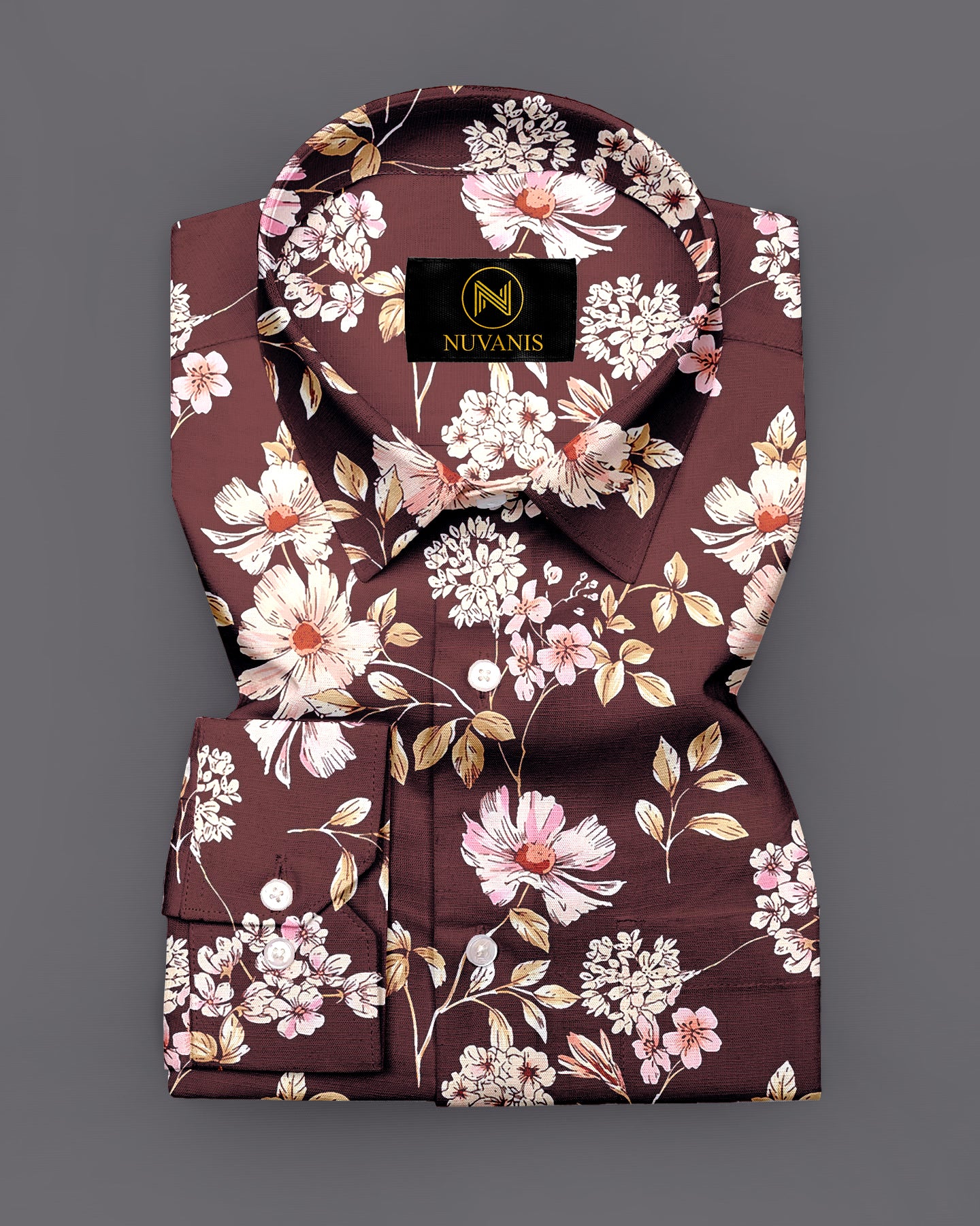 Marron Flower Printed Full Sleeve Shirt