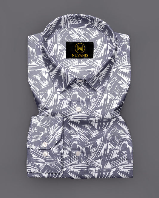 Grey Abstract Printed Full Sleeve Shirt
