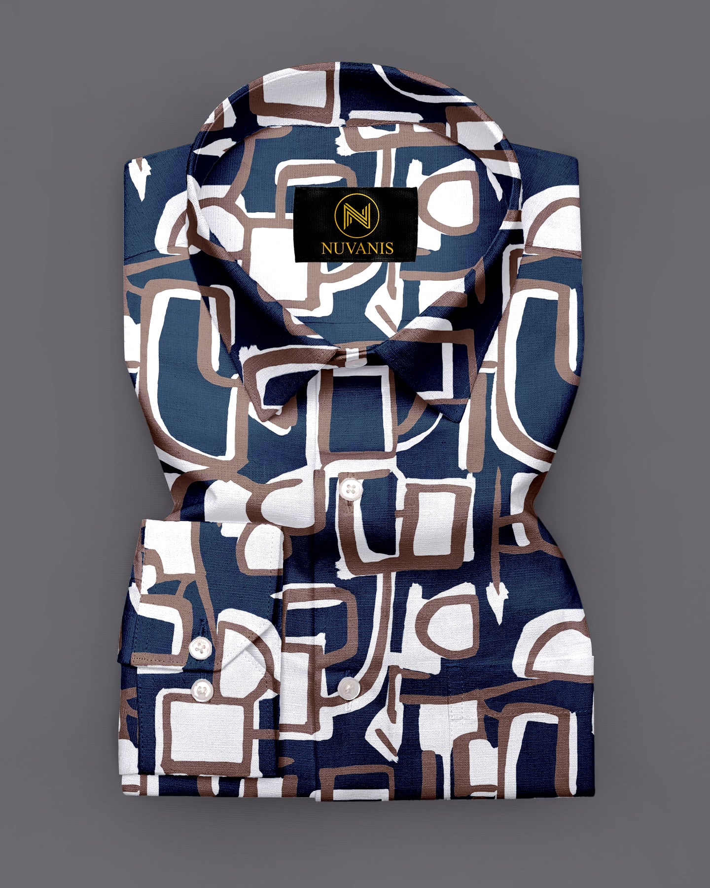 Navy Blue Abstract Printed Full Sleeve Shirt