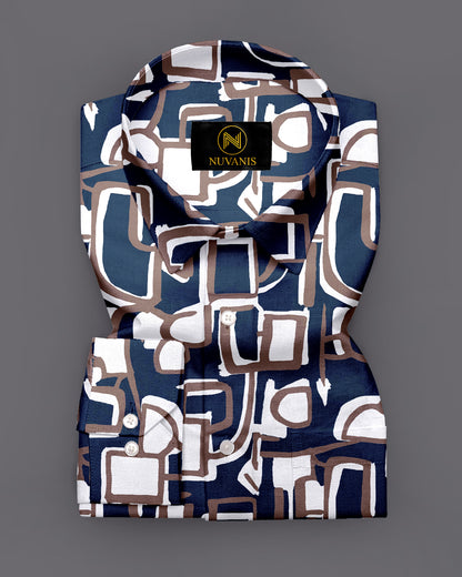Navy Blue Abstract Printed Full Sleeve Shirt