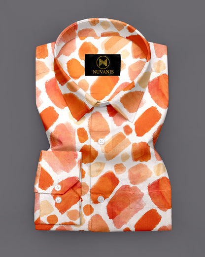 Orange Abstract Printed Full Sleeve Shirt
