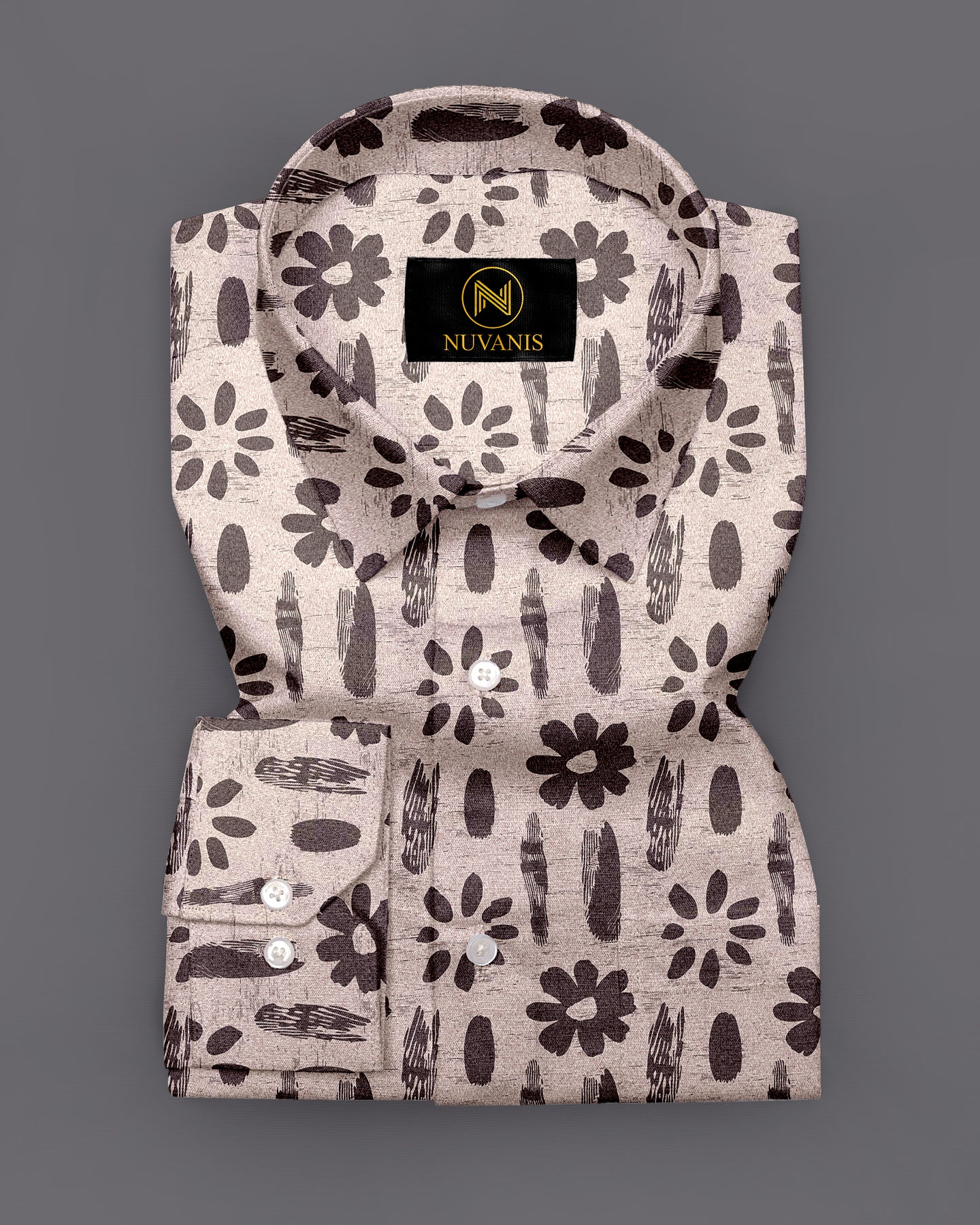 Brown Flower Printed Full Sleeve Shirt