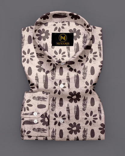 Brown Flower Printed Full Sleeve Shirt
