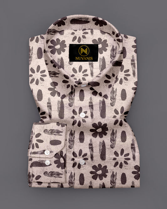 Brown Flower Printed Full Sleeve Shirt