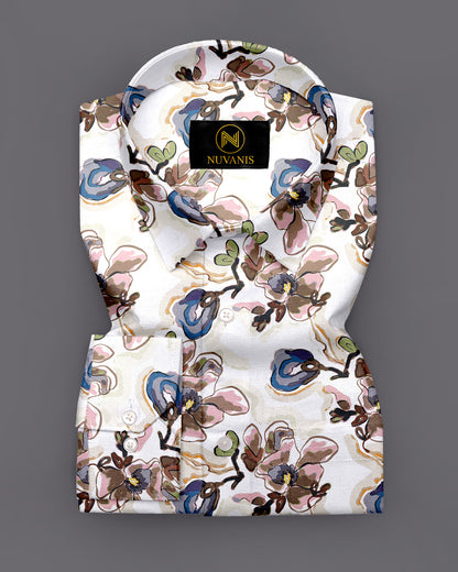 White Flower Printed Full Sleeve Shirt