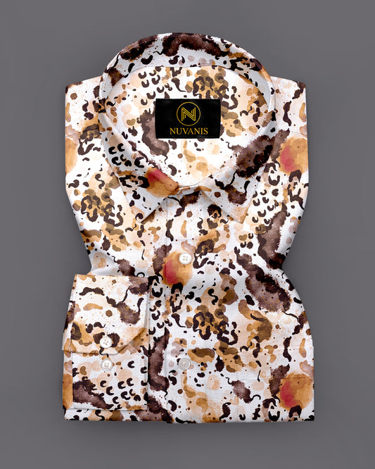 Brown Abstract Printed Full Sleeve Shirt