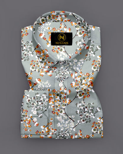 Grey Flower Printed Full Sleeve Shirt