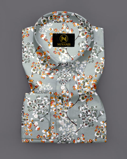 Grey Flower Printed Full Sleeve Shirt
