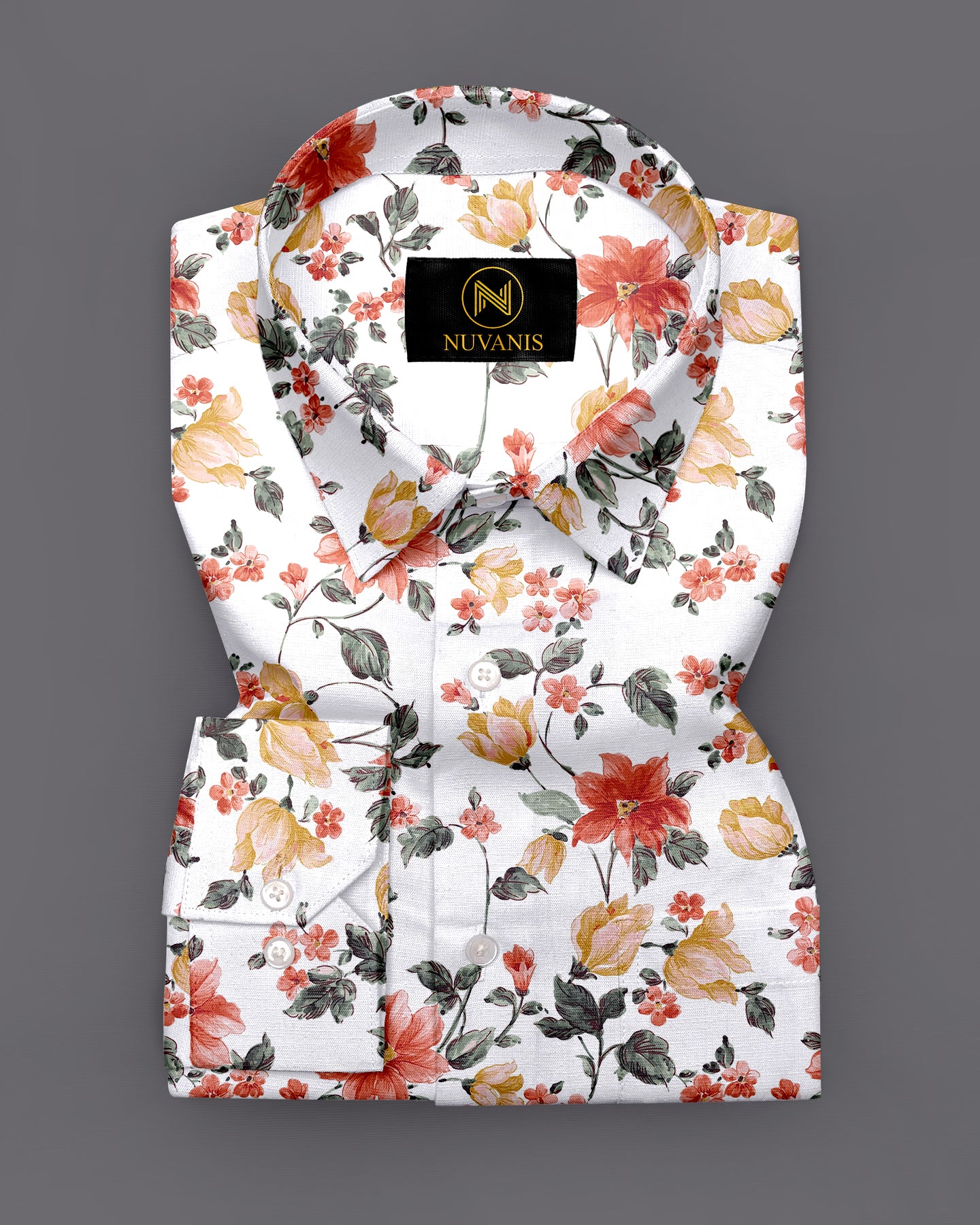 White Flower Printed Full Sleeve Shirt