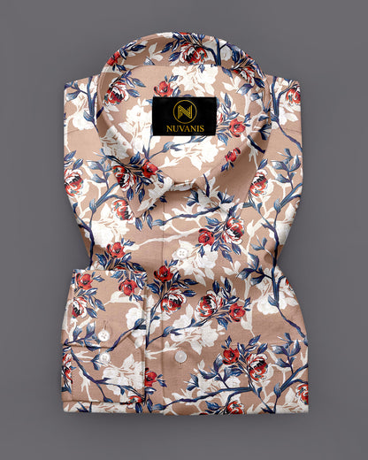 Brown Flower Printed Full Sleeve Shirt