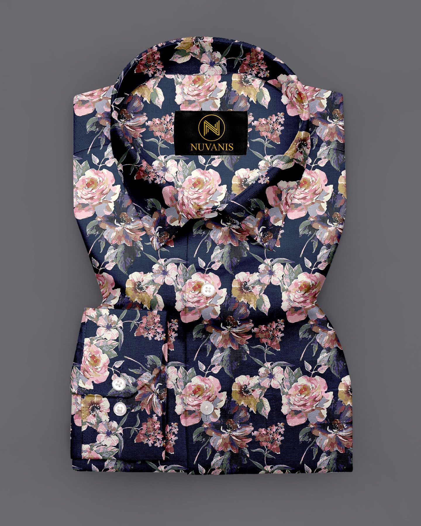 Navy Blue Printed Full Sleeve Shirt