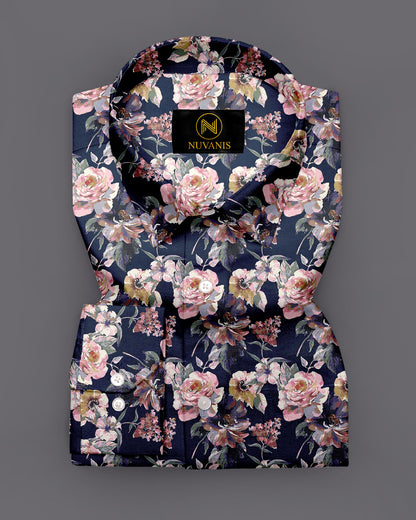 Navy Blue Printed Full Sleeve Shirt