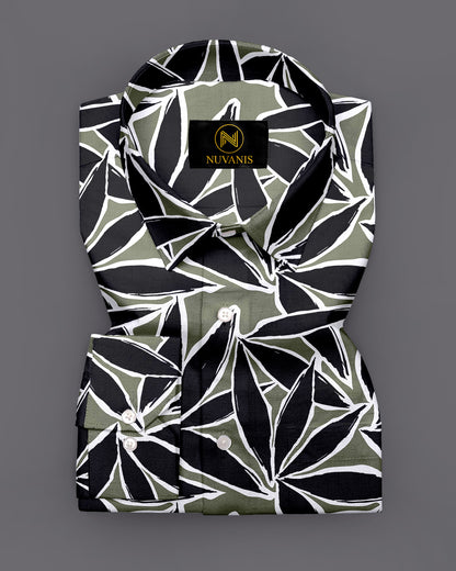 Black And Green Leaf  Printed Full Sleeve Shirt