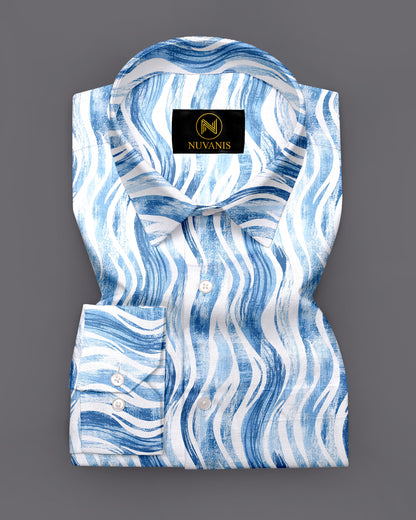 Sky Blue Striped  Printed Full Sleeve Shirt