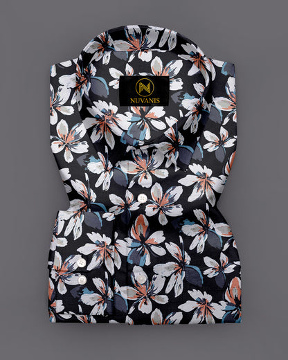 Black Flower  Printed Full Sleeve Shirt